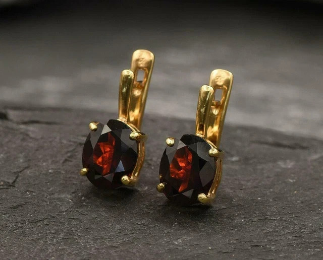 2.20Ct Oval Cut Red Garnet Drop & Dangle Woman’s Earrings 14K Yellow Gold Finish