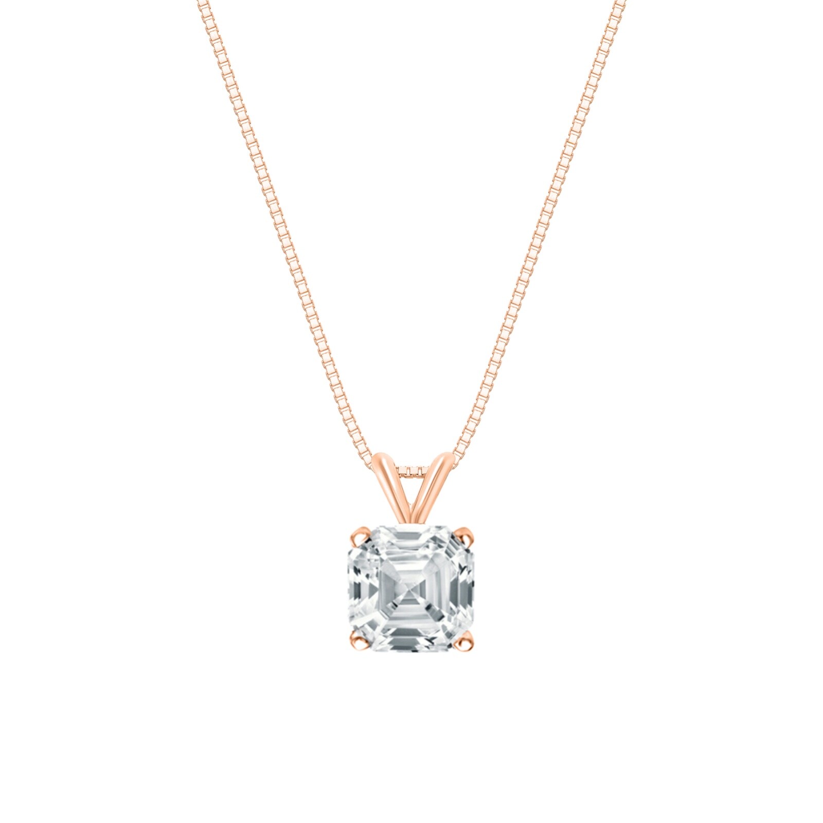 IGI 2 Ct Asscher Lab Created Grown Diamond Necklace Solid 14K Rose Gold E/VS 16″