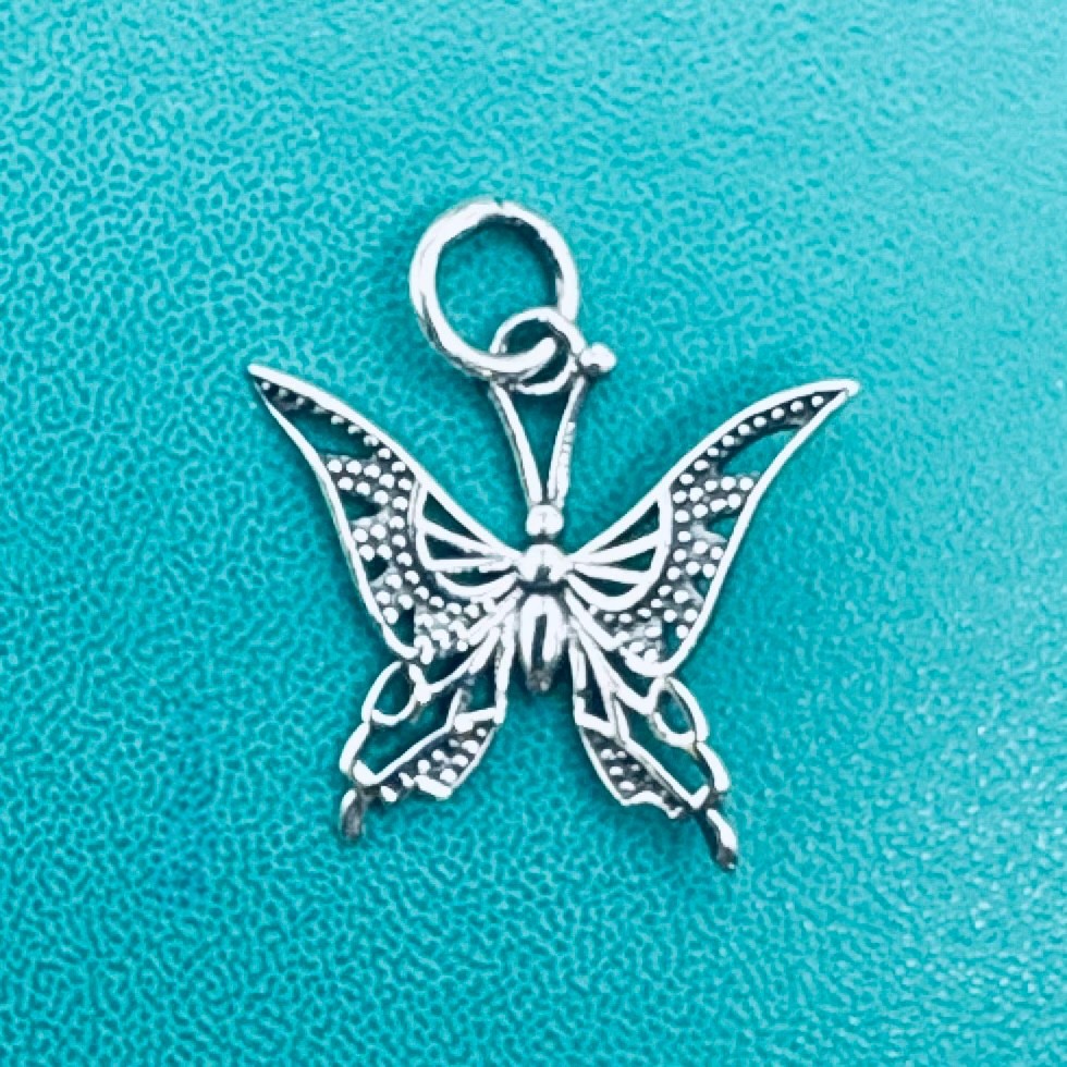 Dainty Lace Butterfly Charm Sterling Silver 925 New Mariposa