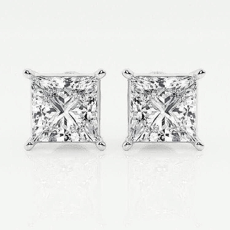 3 Ct Princess Cut VVS1/D GRA Certified Moissanite Stud Earrings 14k White Gold