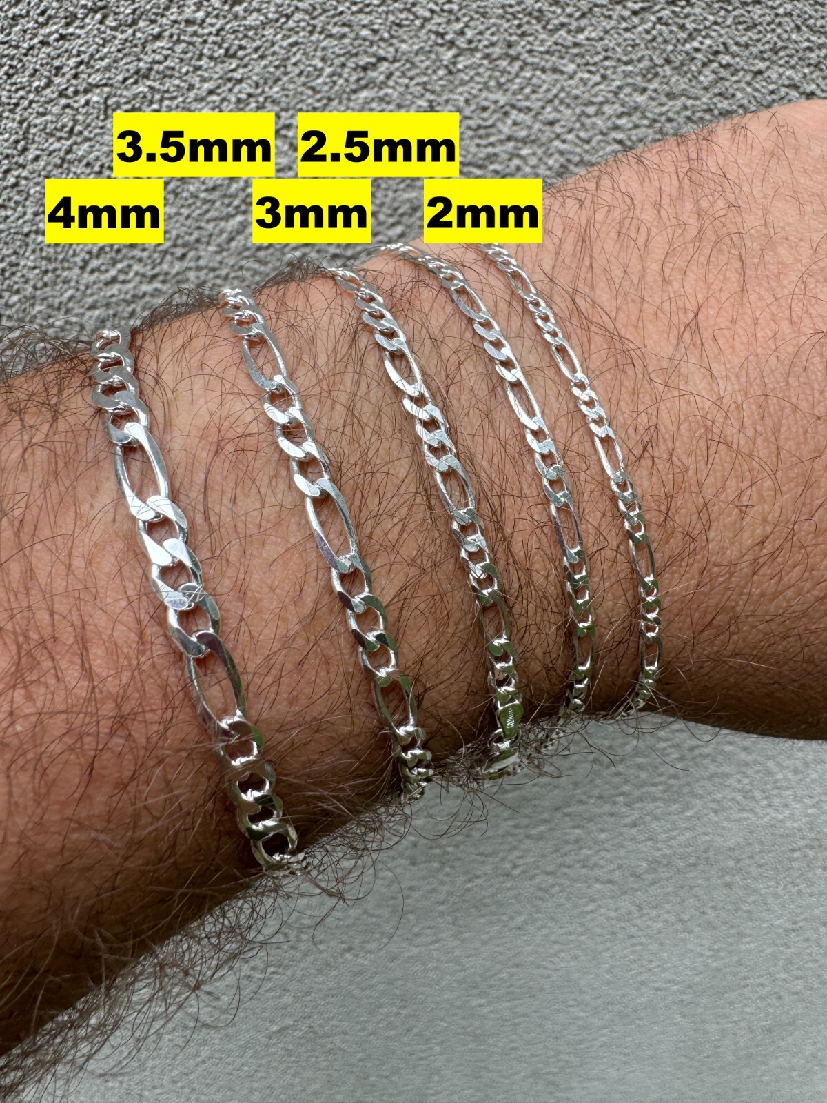 Cadena o Pulsera Figaro de Plata Esterlina 925 Sólida 2.5-15mm Hecha en Italia