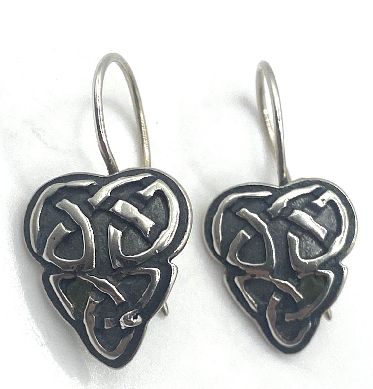 U.S.A. Sterling Silver / 925 Hook Heart earrings 1” Long
