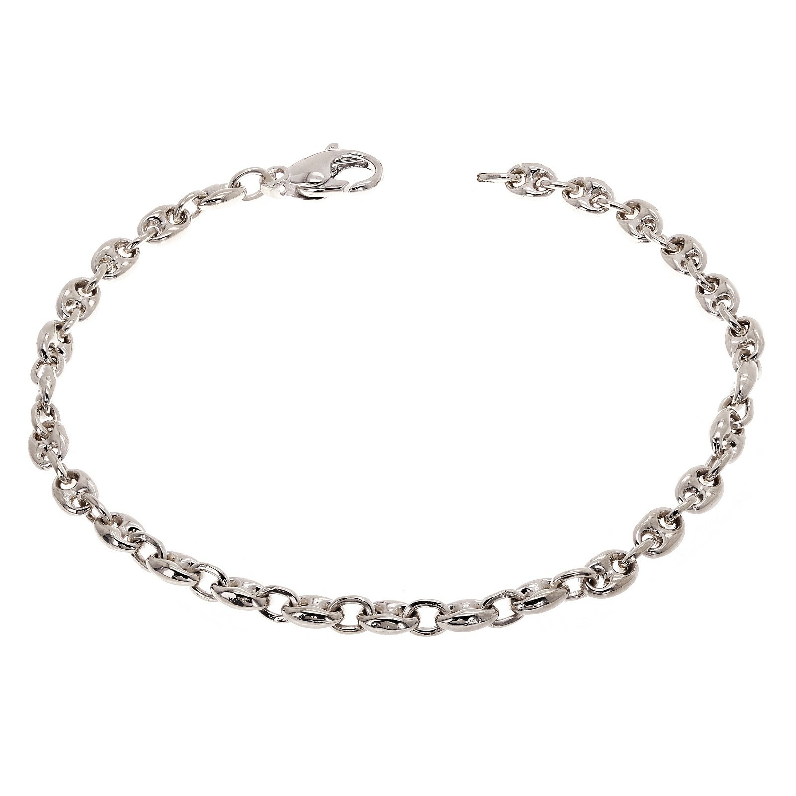 14k White Gold Solid Handmade Puffed Mariner Link Bracelet 9″ 4.9mm 14 grams