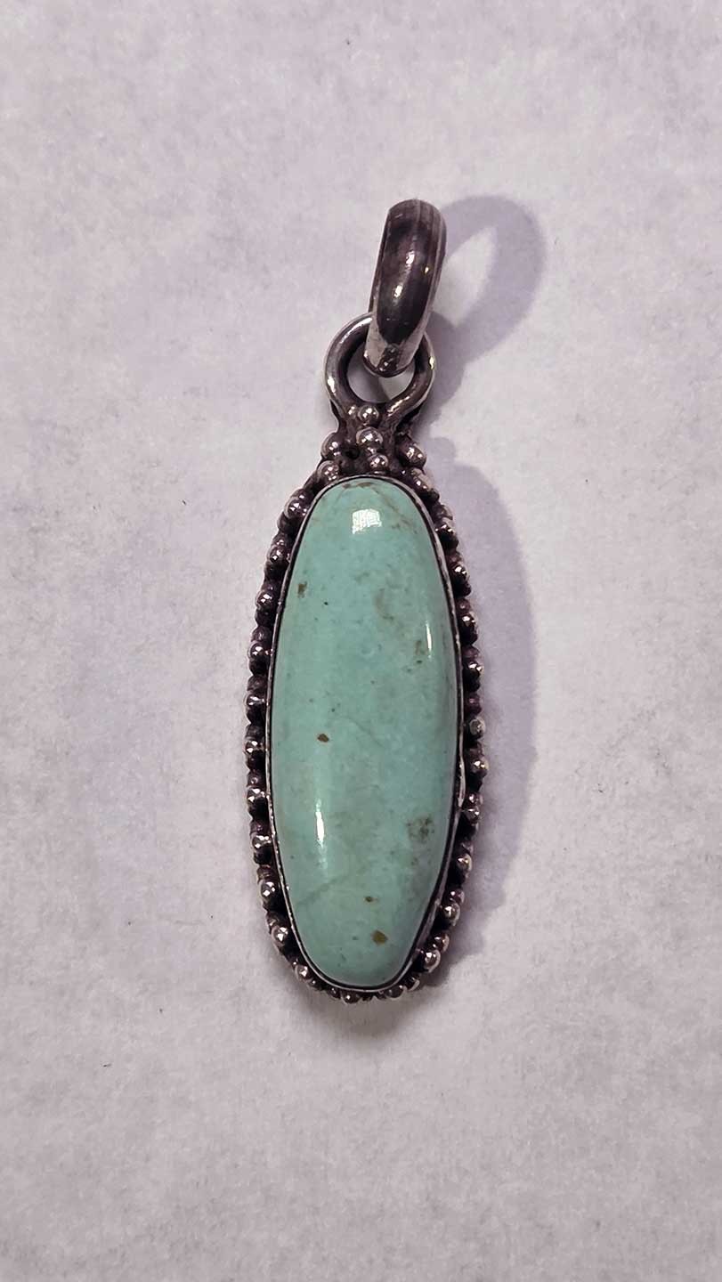 Vintage Sterling Silver 925 Turquoise Oval Cabochon Pendant – 1.375″ – Southwest
