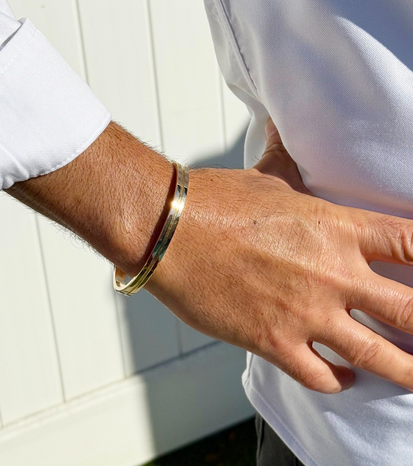 Men’s Cuff Bangle Solid Heavy 14K White Yellow Or Rose Gold 6mm Width Taper Up