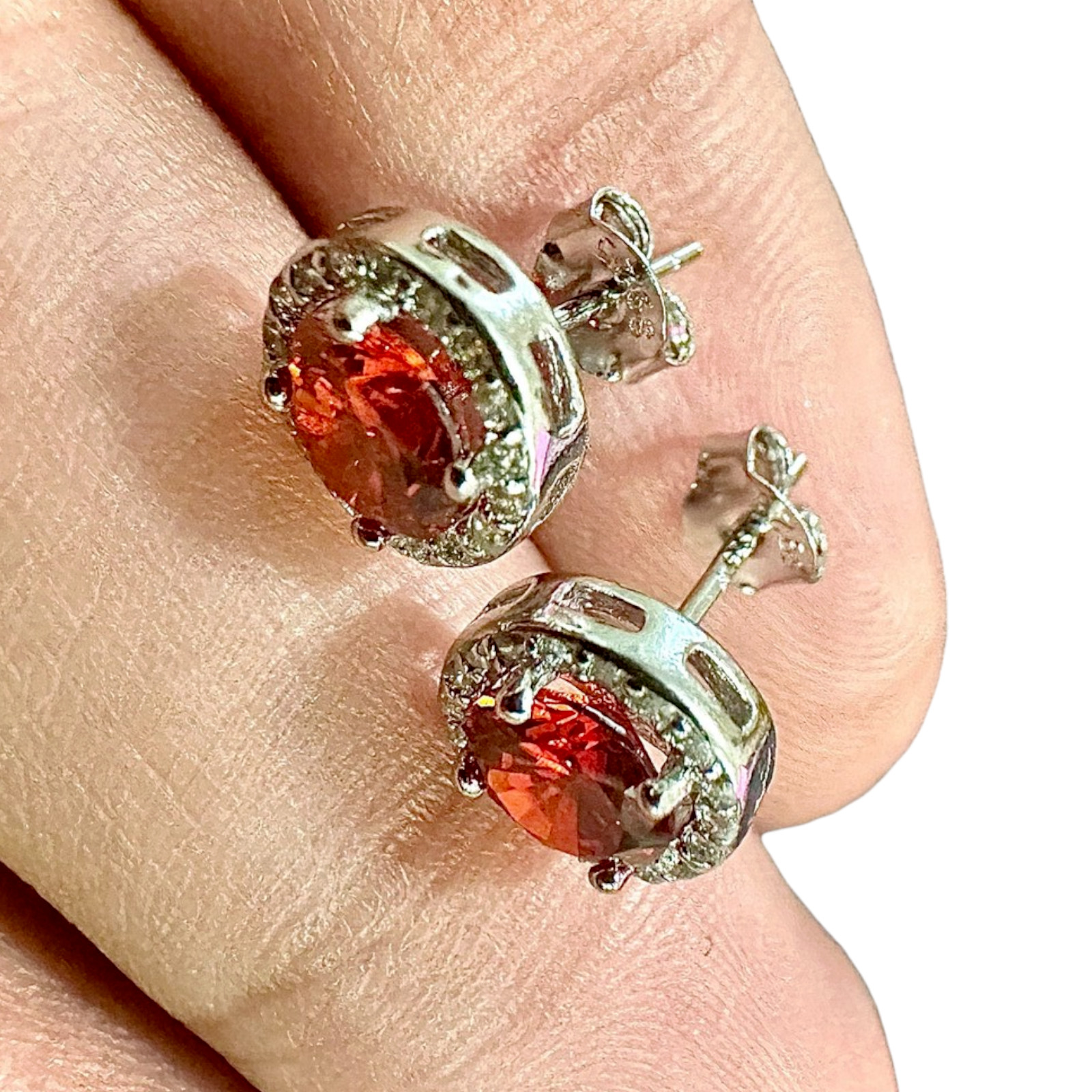 Ruby Earrings 925 Sterling Silver Stud for Women Lab Created Handmade Jewellery