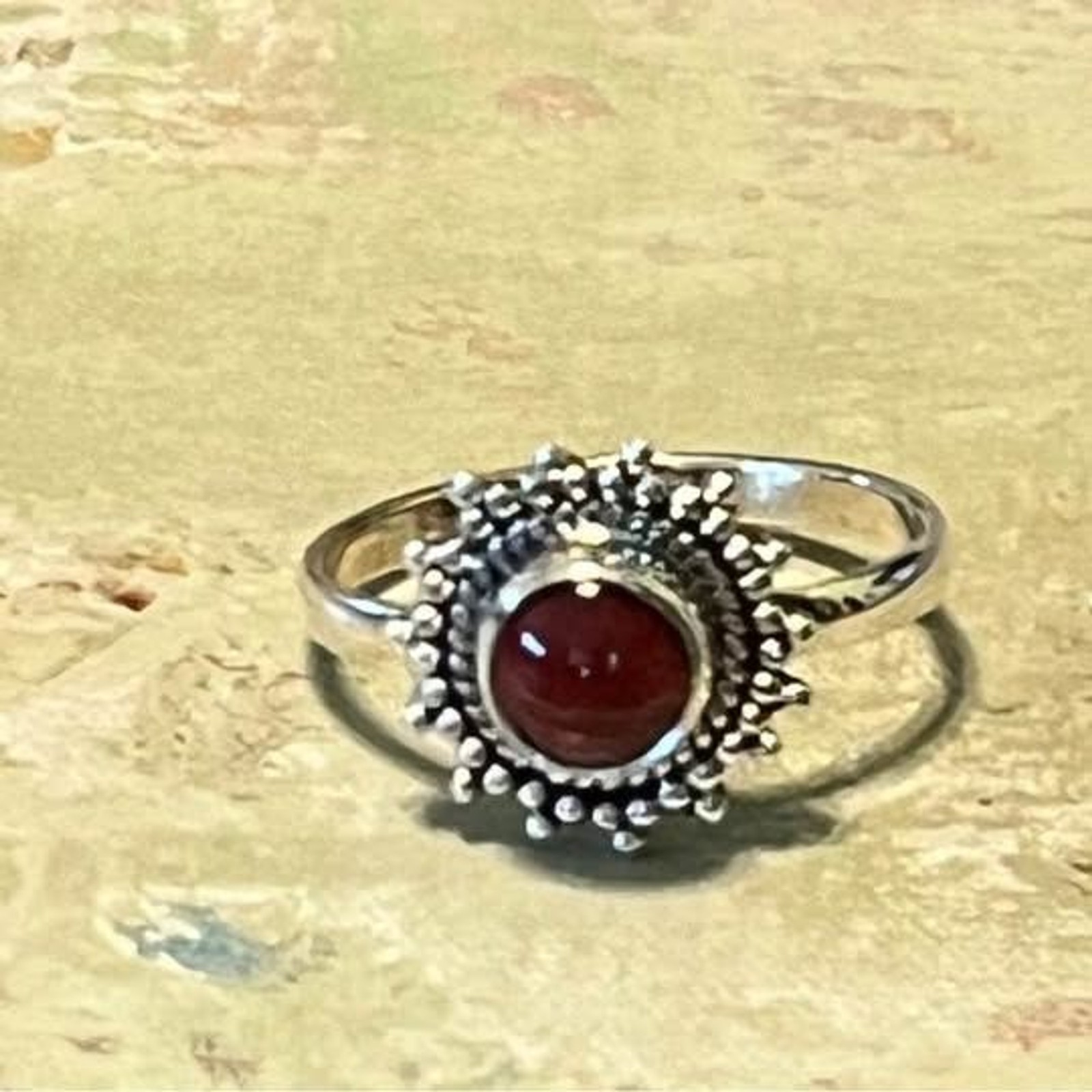 Sterling Silver Garnet Ring Size 7-1/4