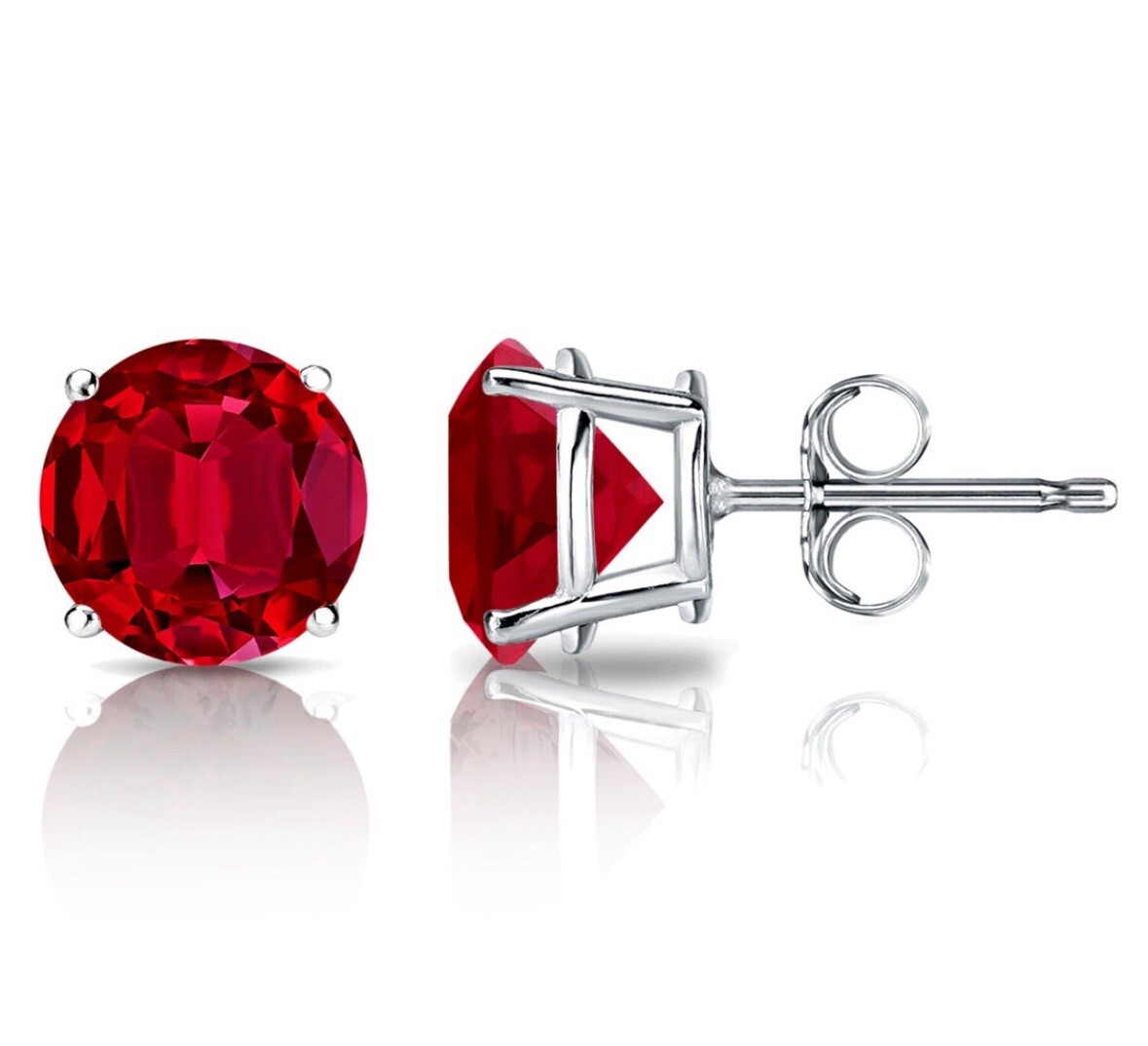 2 CT LAB CREATED RED RUBY STUD EARRINGS 14K WHITE GOLD ROUND CUT 7MM PUSH BACK
