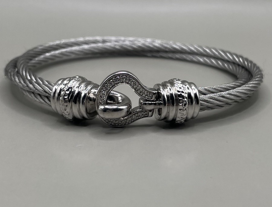 Swiss Watch Company Women’s Bracelet Sterling Silver 925 Steel Cable Diamonds