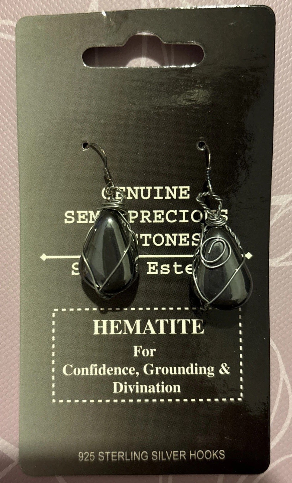 Genuine Hematite Semi Precious Stone, Dangle Earrings, 925 Sterling silver Hooks