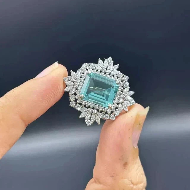 3Ct Emerald Cut Lab Created Aquamarine Women’s Brooch Pin 14K White Gold Plated