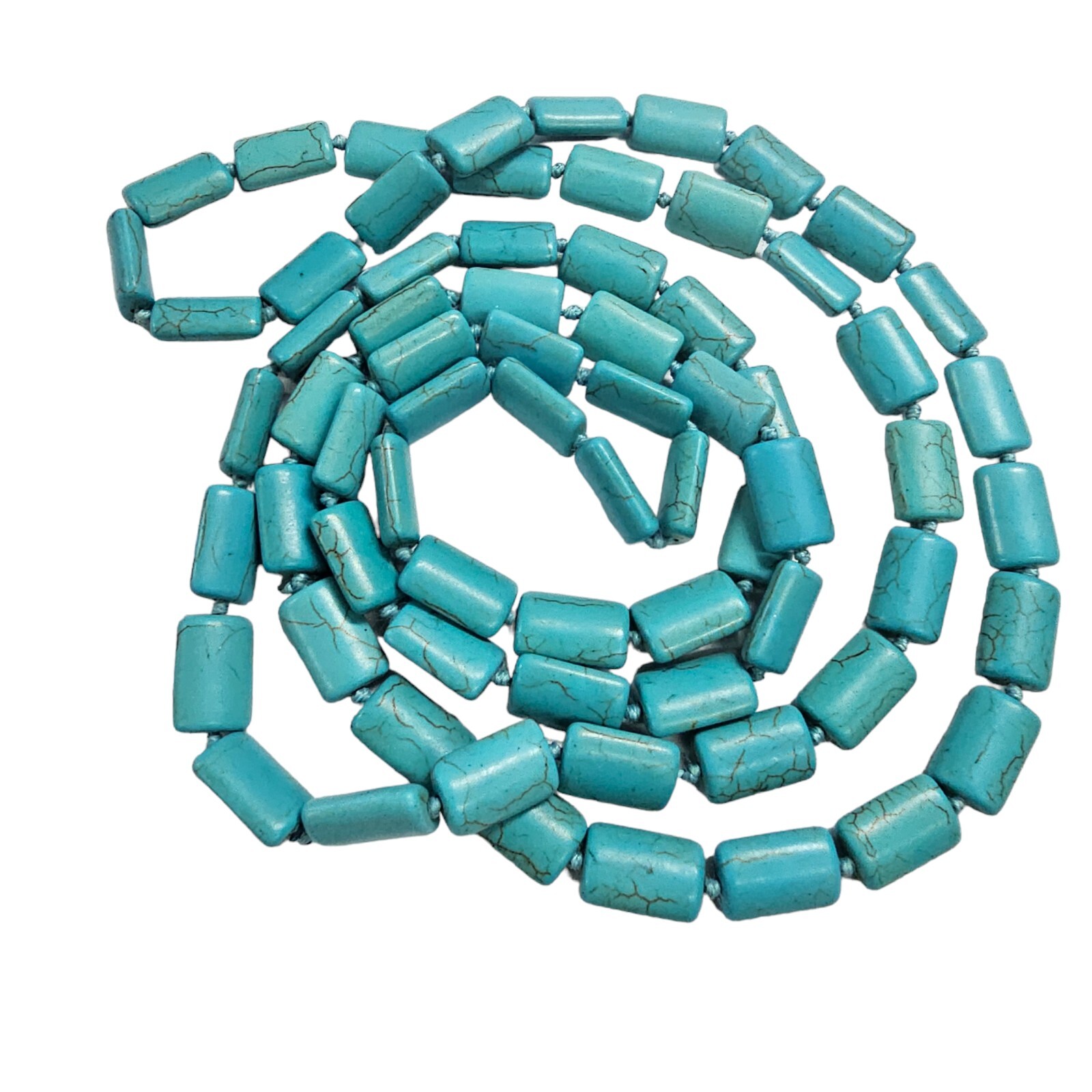 Long Turquoise Howlite Stone Minimalist Rope Necklace Square Beads 15 mm 48″L