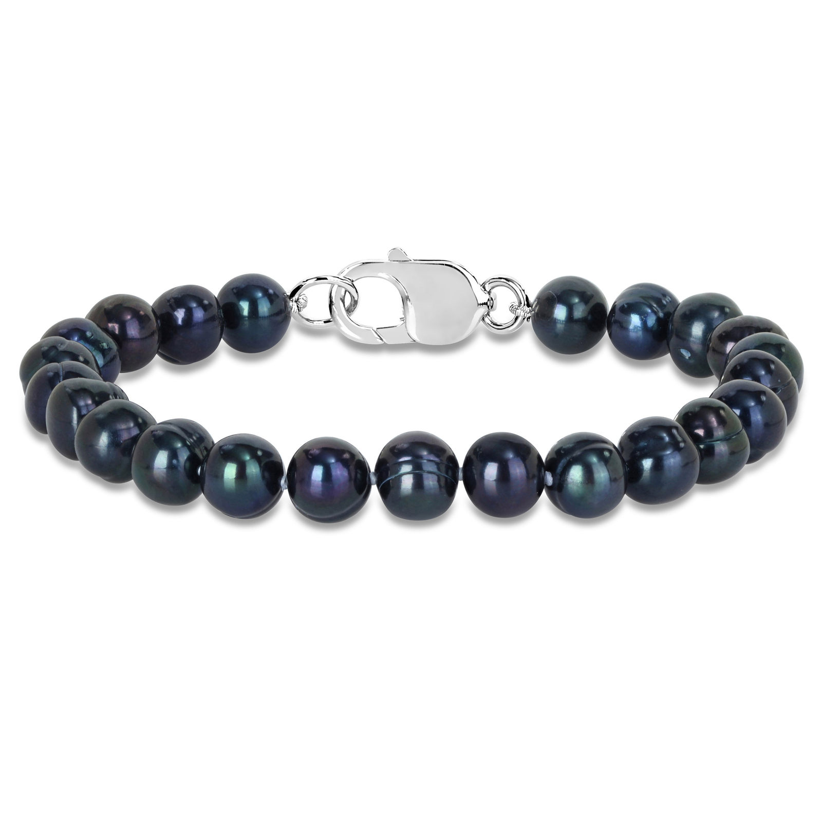 Amour Sterling Silver Men’s Black Freshwater Pearl String Bracelet – 9 in