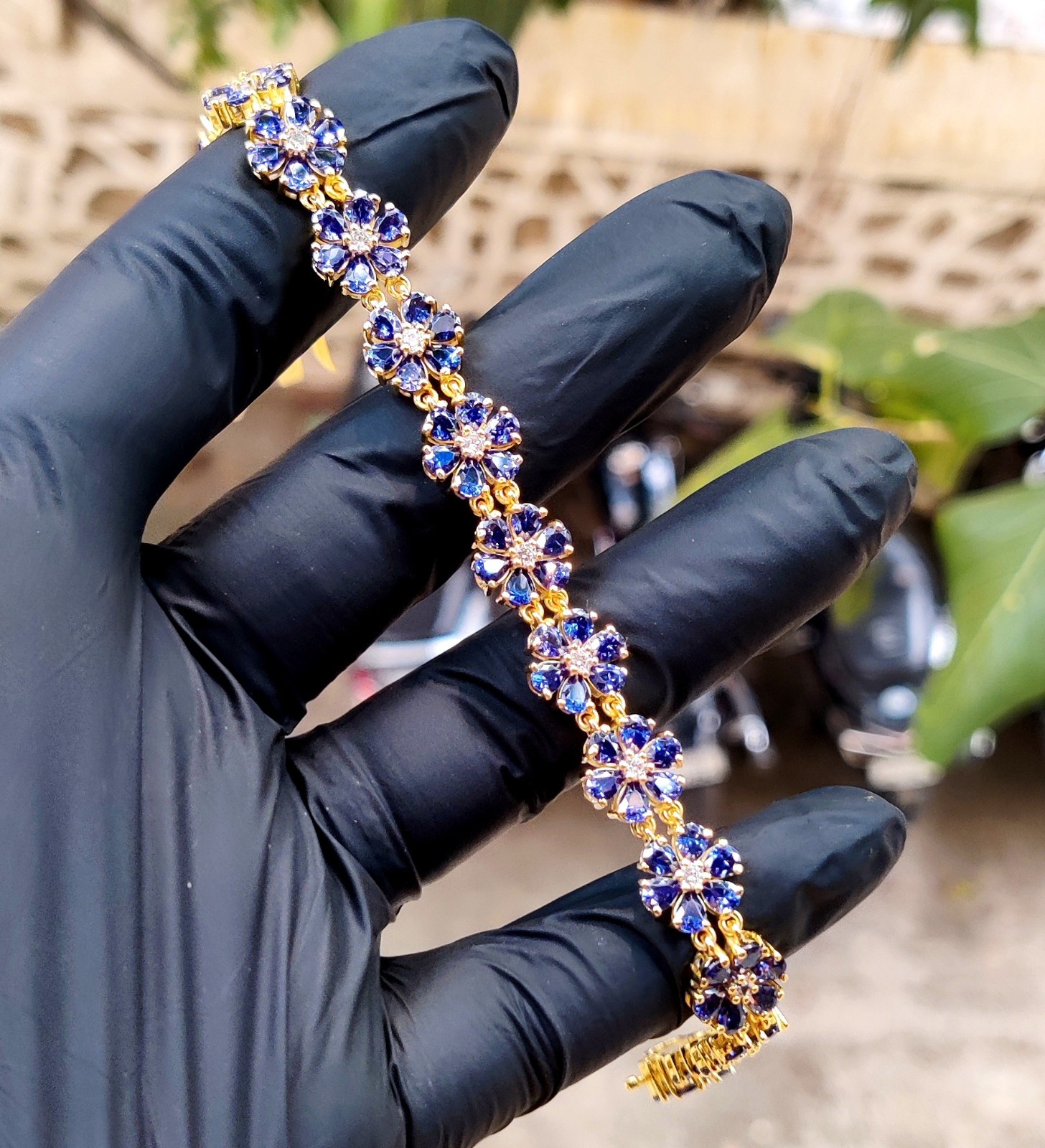12Ct Pear Cut Lab Created Tanzanite Tennis Bracelet 14K Yellow Gold Plated 7.5In