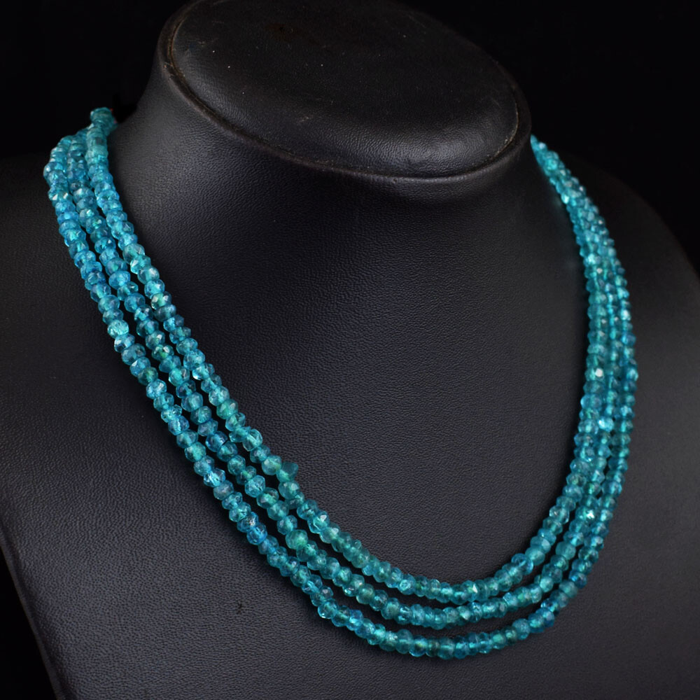 275 Cts Natural 3 Strand Blue Apatite Oval Shape Beads Womens Necklace JK-21E369