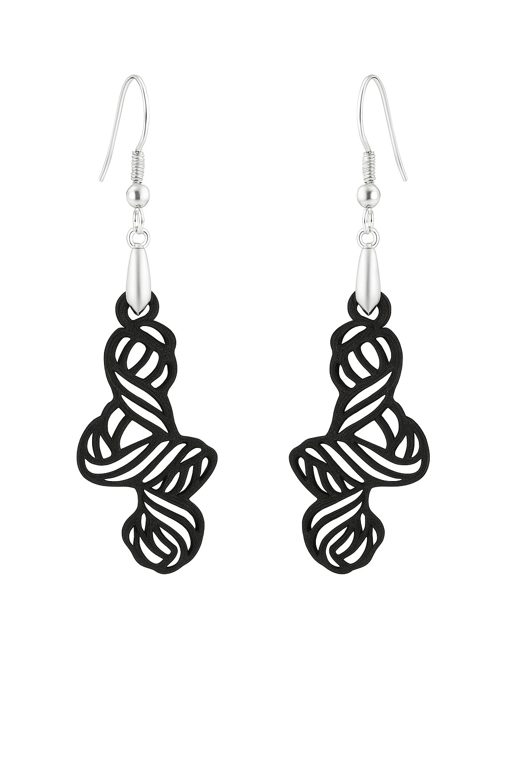 tie Knot Dangle Earrings black 925 Silver Hooks – Lightweight Medium 3D-Printed