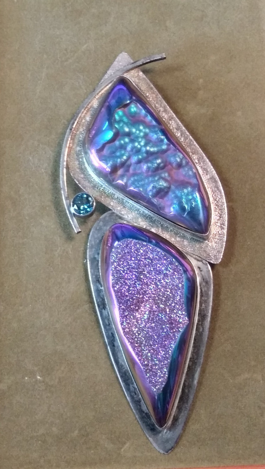 Sterling Silver Titanium Druzy Quartz (dyed) Statement Pendant 98.5 grams