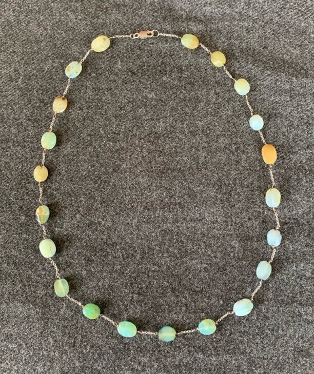 10k White Gold Chalcedony Necklace 16” Natural Stone Variation