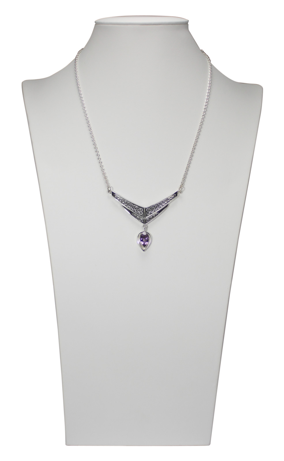 Celtic Knot Amethyst Drop Sterling Silver Collar Necklace Irish Knotwork Jewelry
