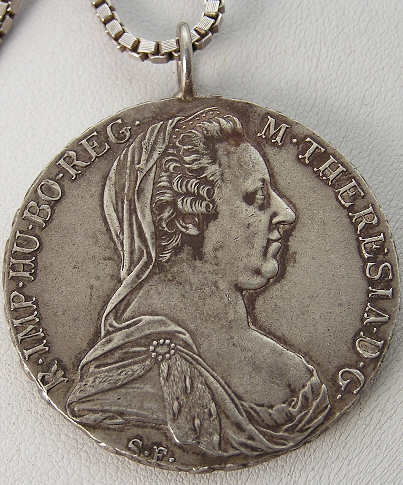 1780 Austria Silver Coin Austrian Queen Maria Theresia 2.3mm Box Chain Necklace