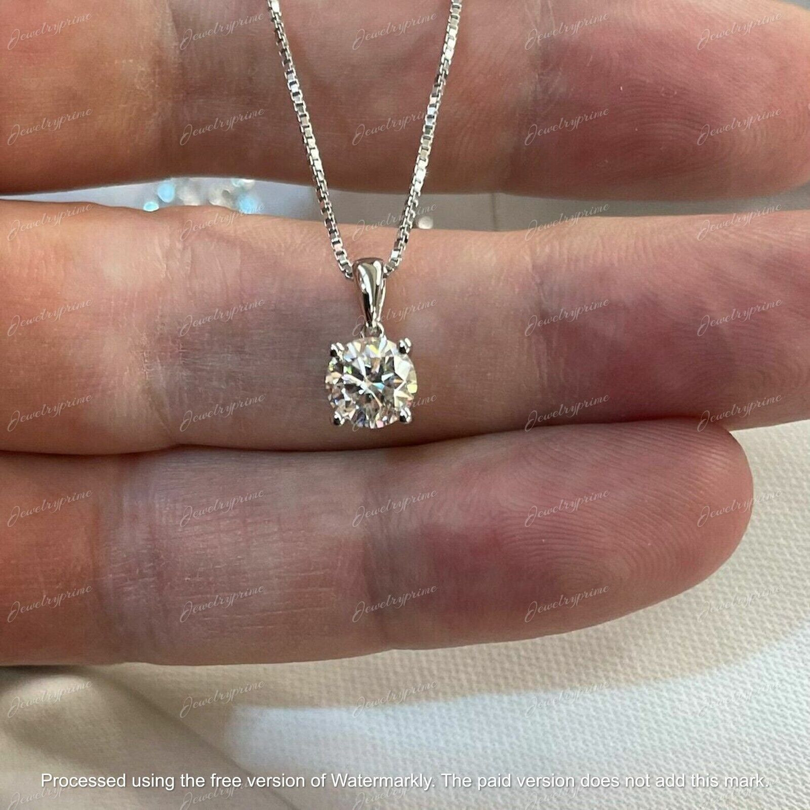 Round Cut 1Ct Diamond solitaire Pendant Women’s 14k White Gold finish