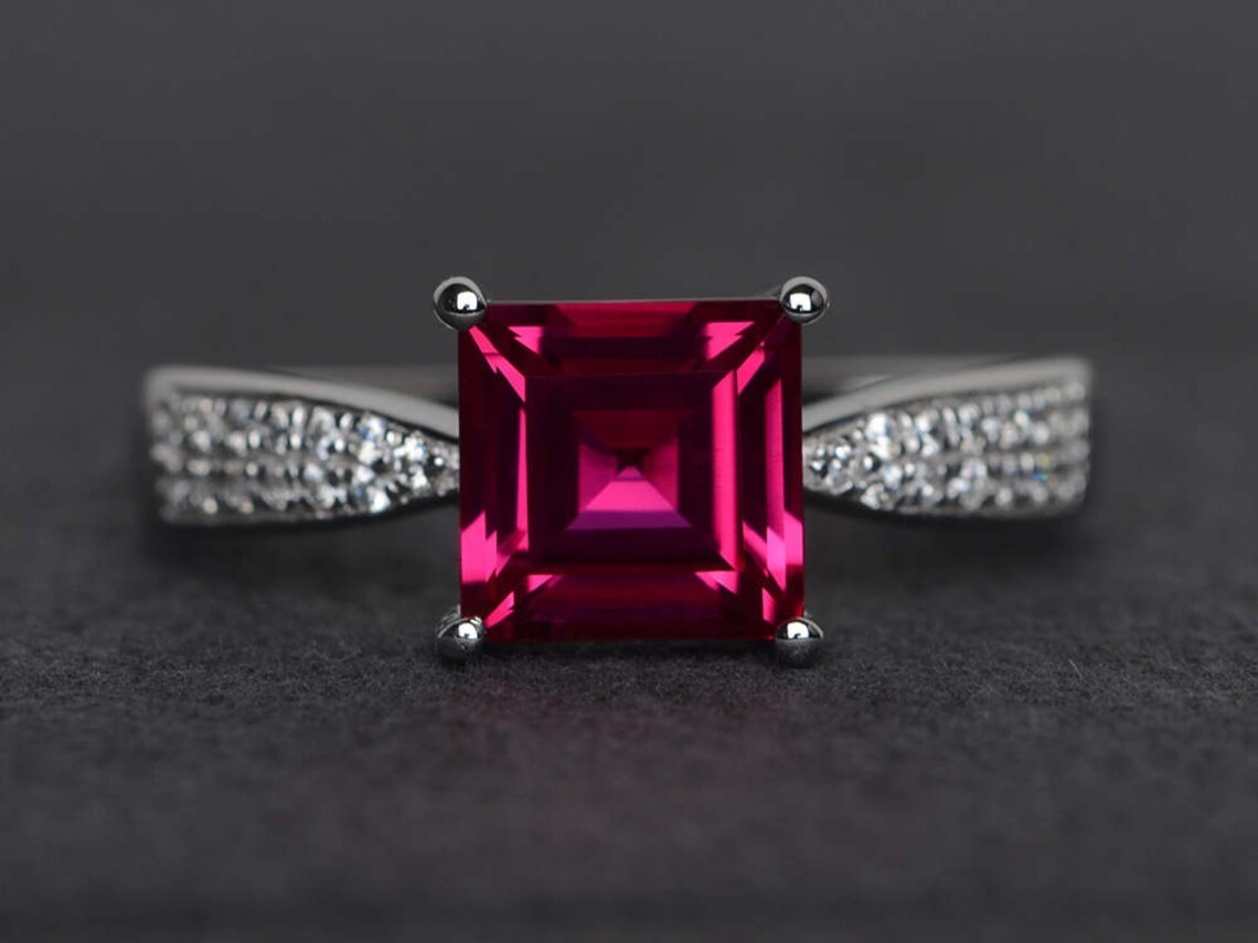 Pink Ruby Gemstone Ring Lab Created 925 Sterling Silver Women Ring Duty Free