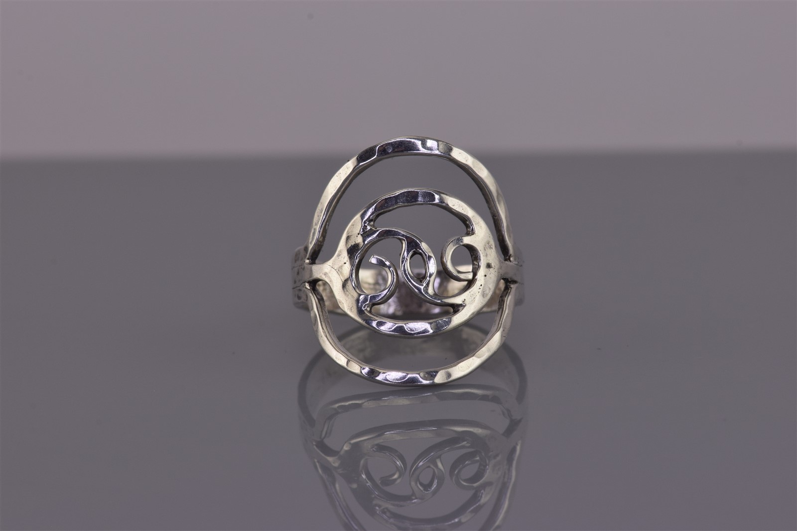Taxco Sterling Silver 19mm Textured Oval Swirled Openwork Band Ring 925 Sz: 6