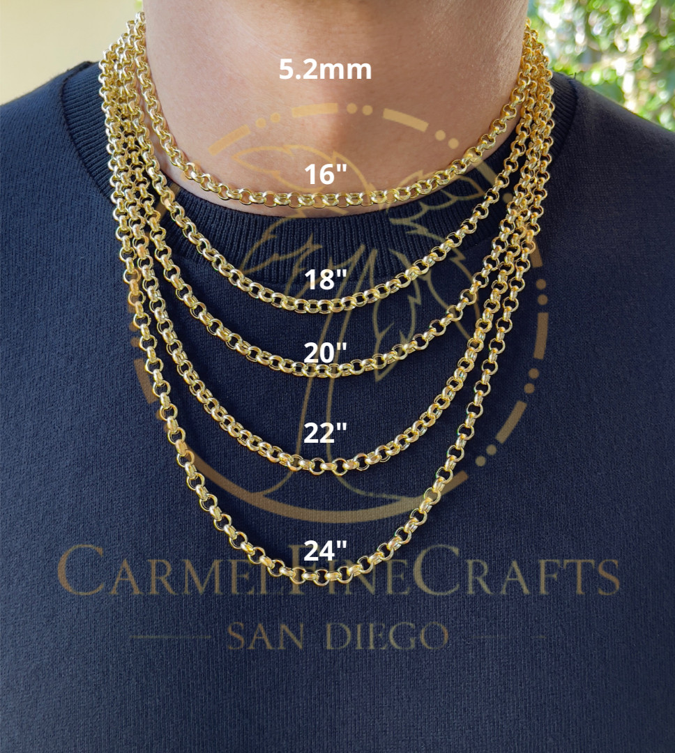 Rolo Link Chain Necklace For Women Sz 1.9mm-5.2mm 16″ – 24″ 14K Yellow Gold