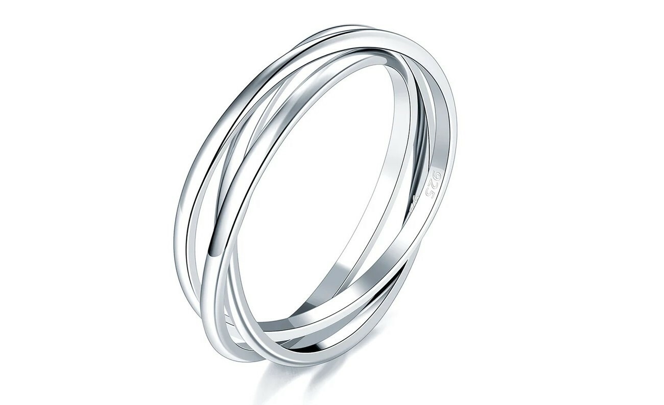 .925 Sterling Silver 2MM 3 Row Interlocked Rolling Wedding Band Ring Sizes 5-9