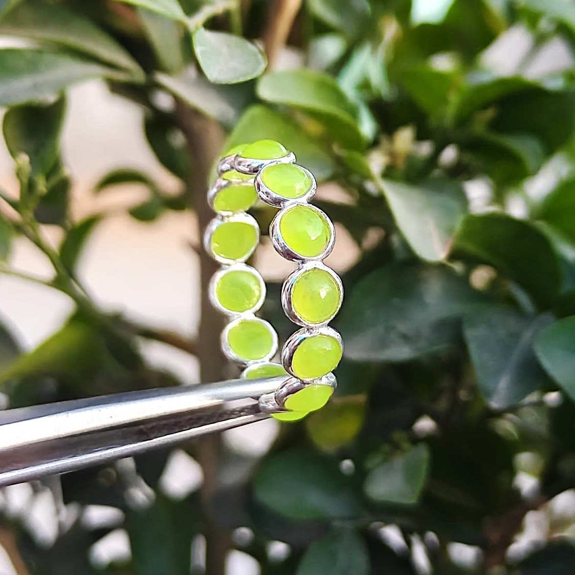 Natural Parrot Jade Gemstone Eternity Band Ring 925 Sterling Silver Fine Jewelry
