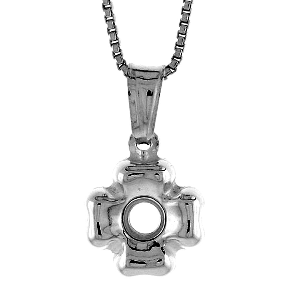 925 Sterling Silver Maltese Round Center Hollow Cross Pendant 1/2 Inch (13mm)