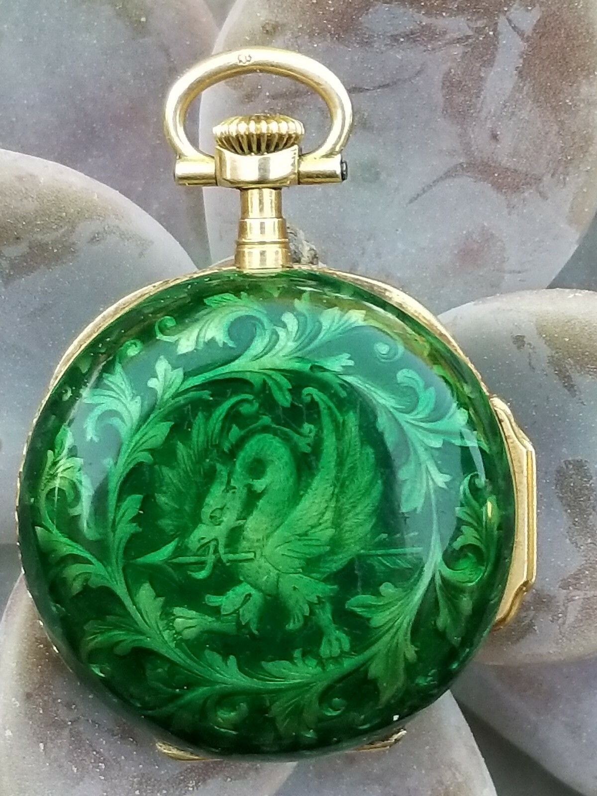Patek Philippe 18k Gold Enamel Griffin Pocket Watch Pendant Boxed Certificate