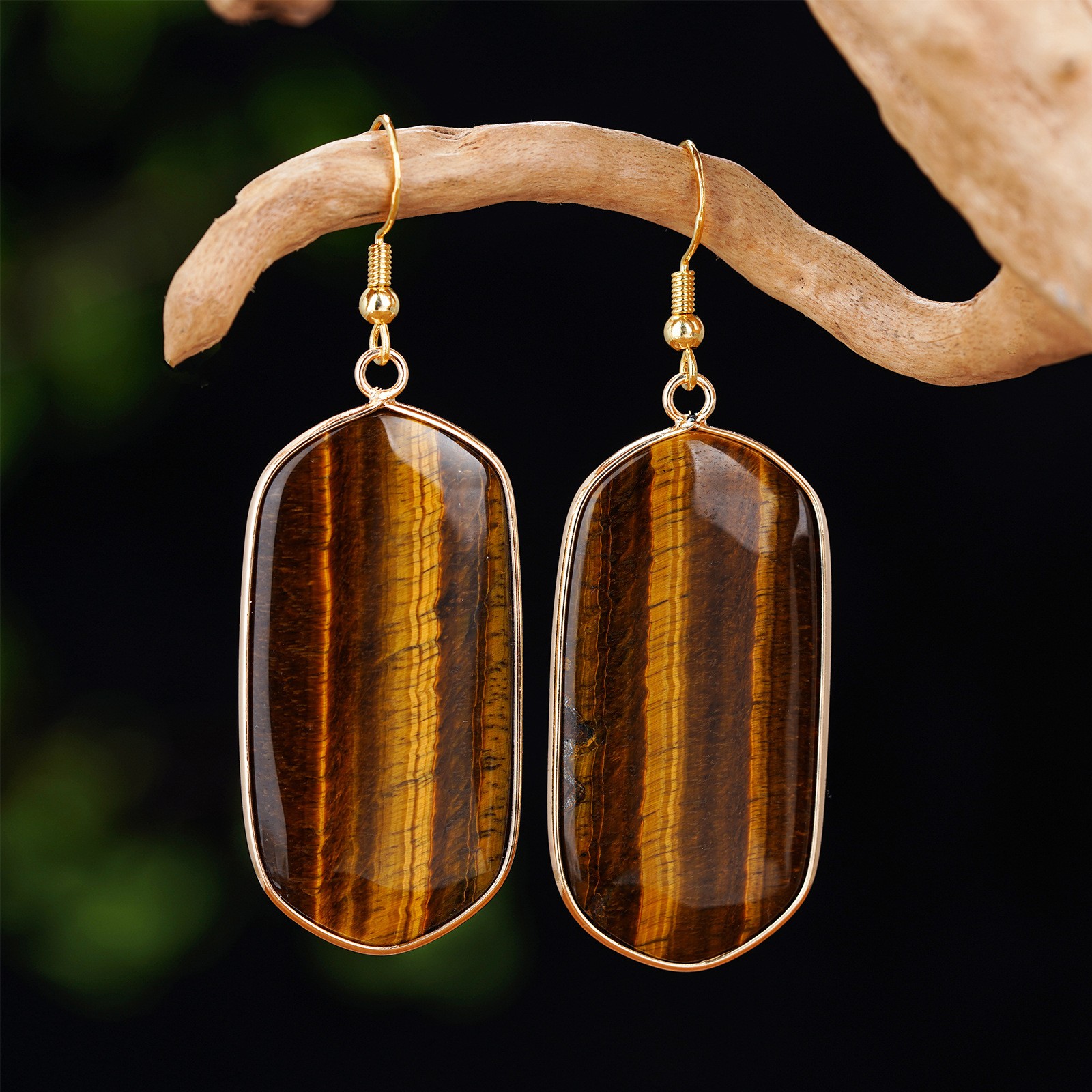 Boho Green Stone Earrings Gold Plated Dangle Drop Geometric Fashion Jewelry Gift
