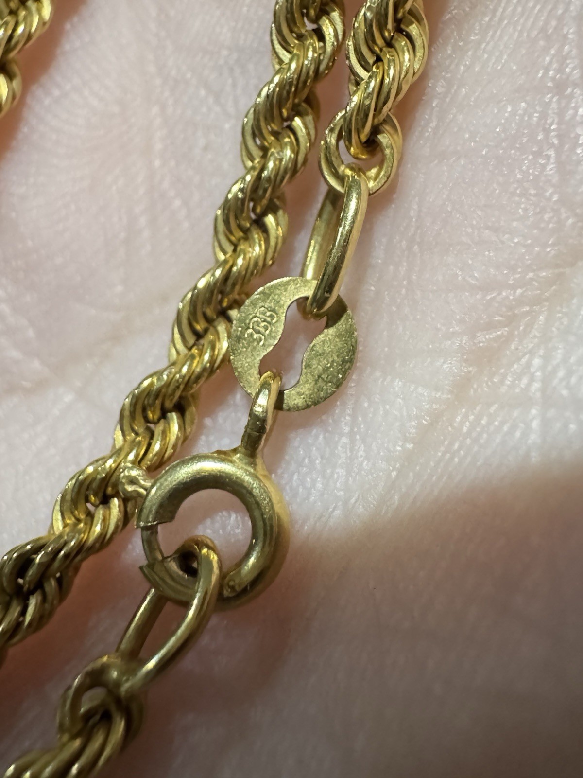 8k Yellow Gold 333 *FIXED* Rope Chain Necklace 16-17 inch