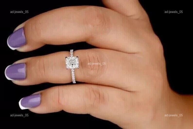 14K Solid White Gold Diamond Solitaire with Accents Engagement Boho Ring Jewelry