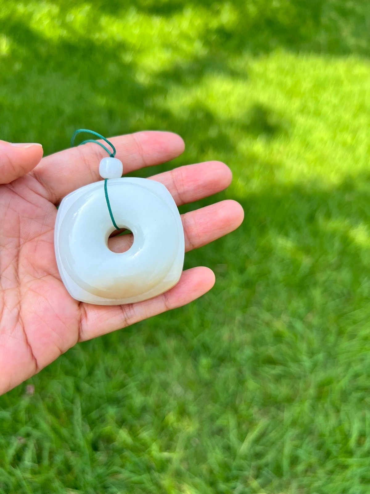 High-Quality White Nephrite Jade Square Buckle 四方扣 Handplayer / Pendant H82 a