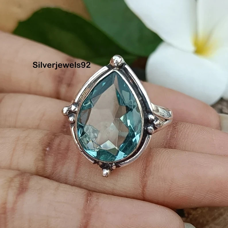Aquamarine Ring, Teardrop Shape Ring, Pear Cut Ring, Gemstone Ring, Min All Size