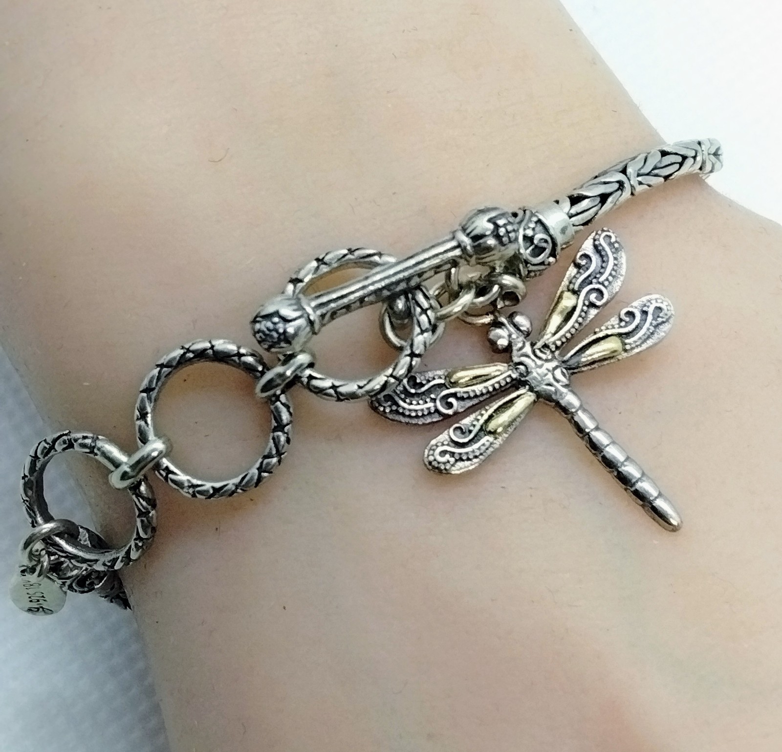 Samuel B Benham Sterling Silver & 18K Gold Dragonfly Toggle Bracelet 7″ – 8″