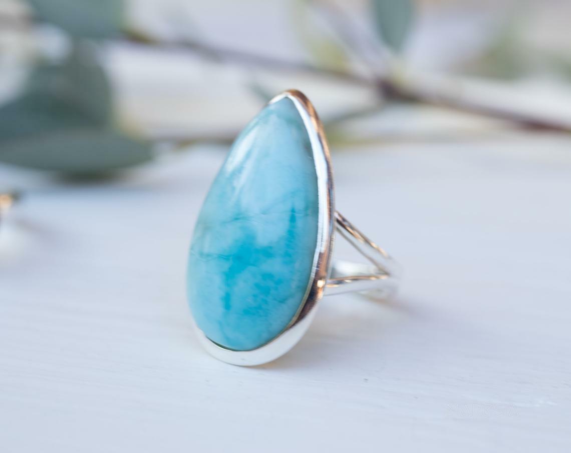 Caribbean Larimar Gemstone 925 Sterling Silver Handmade Ring All Size