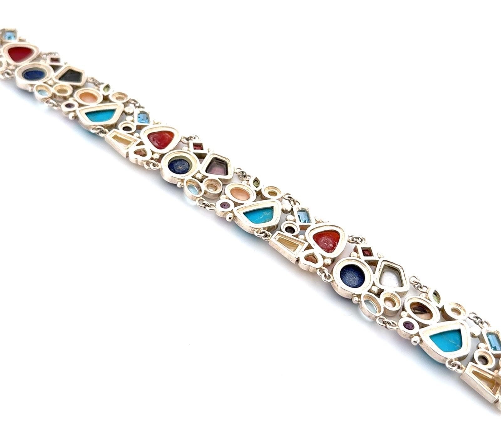 LT Thailand 925 Sterling Silver Multi-Stone Statement Hidden Clasp Bracelet 53g