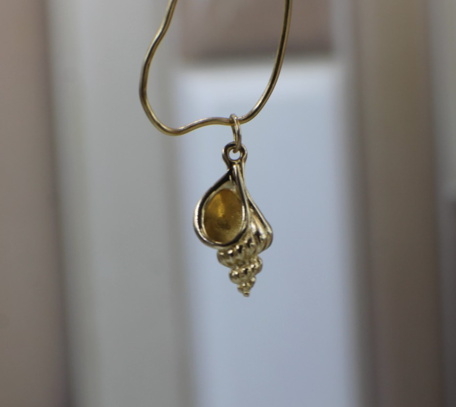 Solid 14K Yellow Gold 3D SeaShell Shell Conch Nautical Charm Pendant Petite Cute