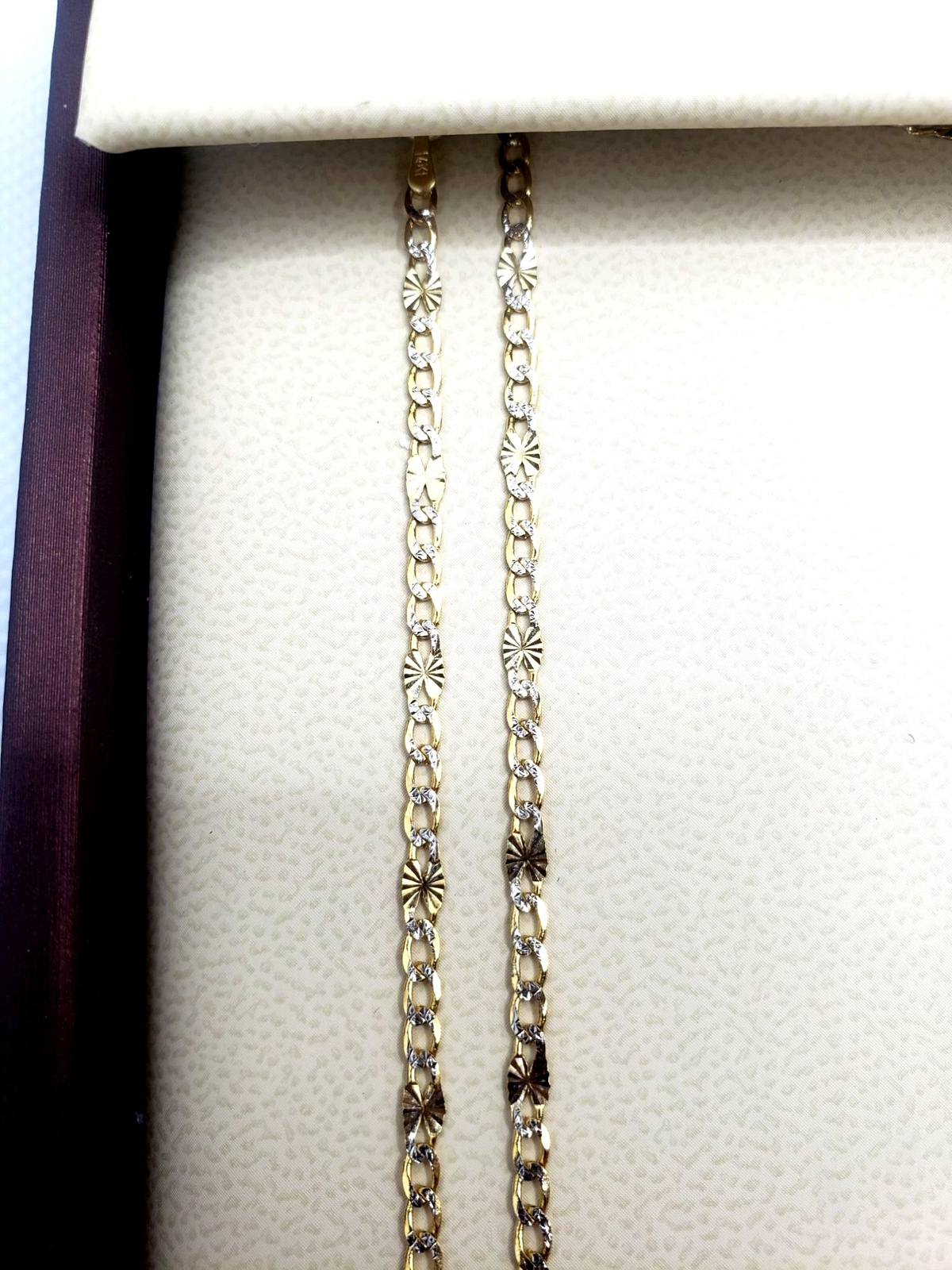 14k solid gold pave figaro chain with stars 20″ , 2.4 mm