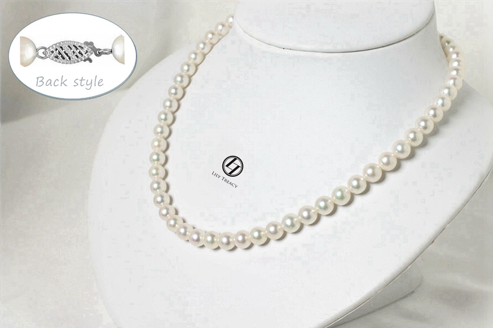 Japan Akoya Pearl Necklace white strand 7-7.5/7.5-8/8-8.5mm 14K gold clasp 18″