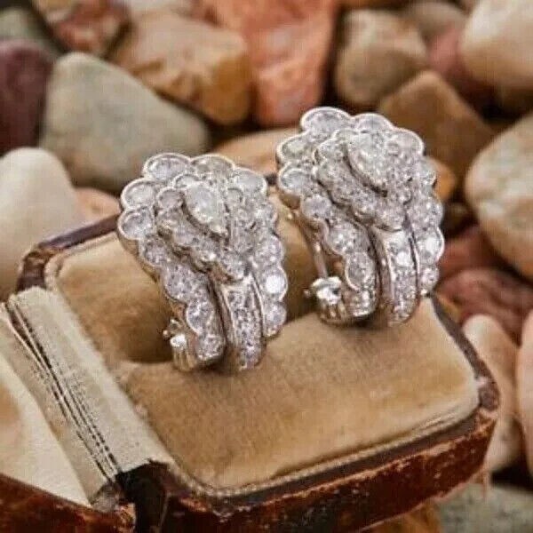 4Ct Round Lab-Created Diamond Huggie Hoop Earrings 14K White Gold Plated