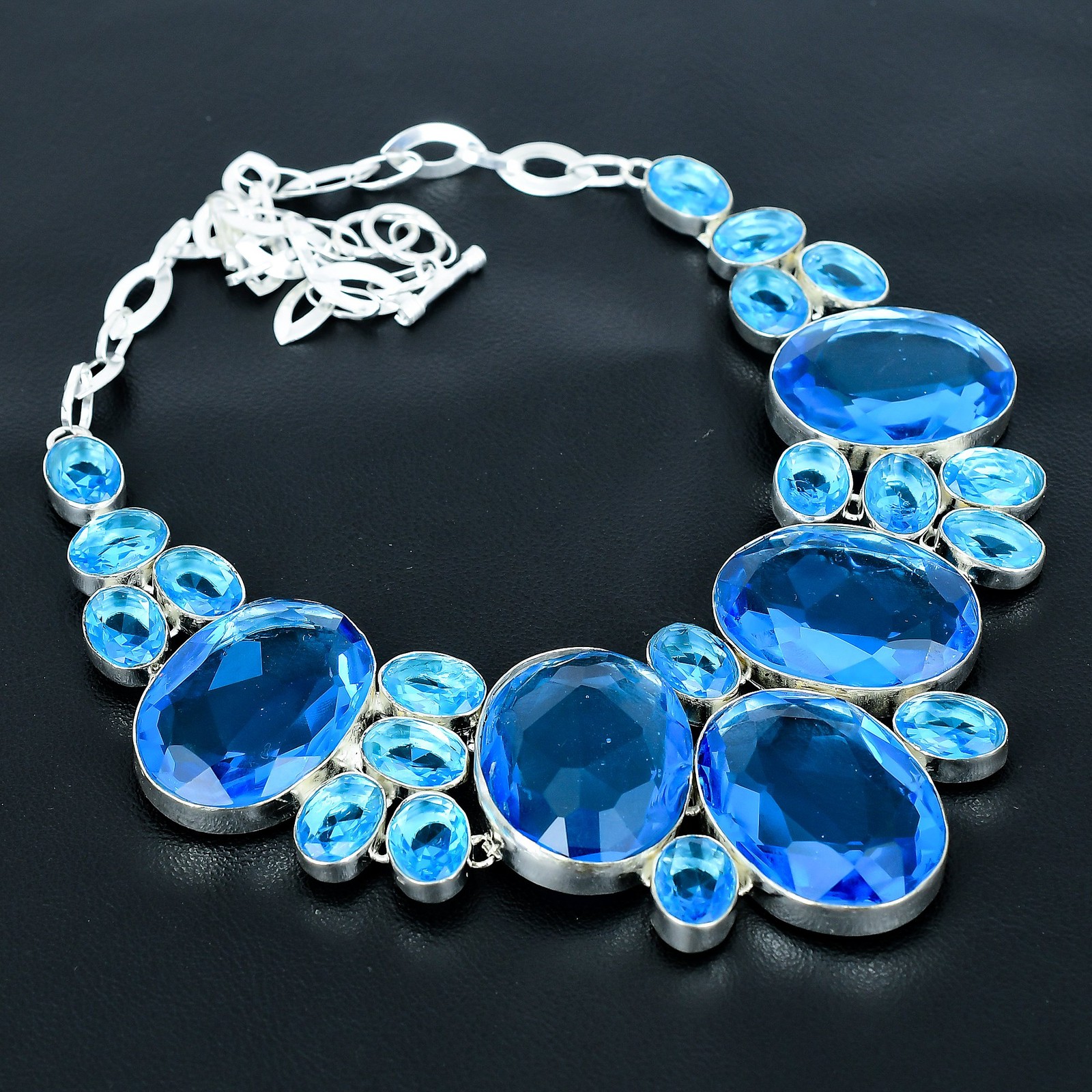 London Blue Topaz Gemstone 925 Sterling Silver Gift Jewelry Necklace 18″ VJ 1410