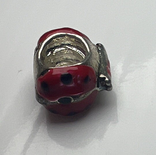 925 Sterling Silver Retro Slide Charm Bead Red Enamel Ladybug Bug Nature