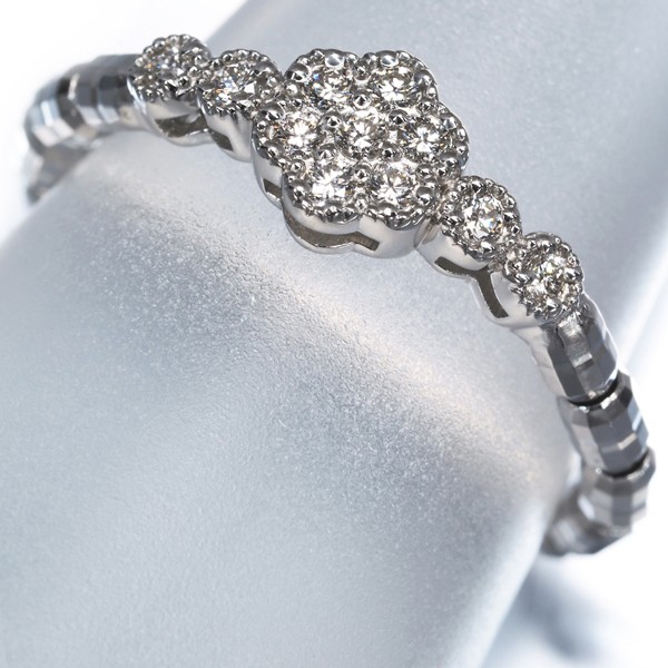 Diamond 0.13ct Flower Milgrain One Size Fits All Ring 950 Platinum