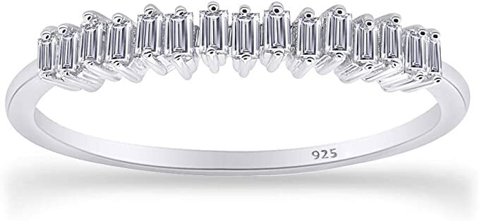 1/4ct Half Eternity Stackable Band Ring Natural Taper Diamond Sterling Silver