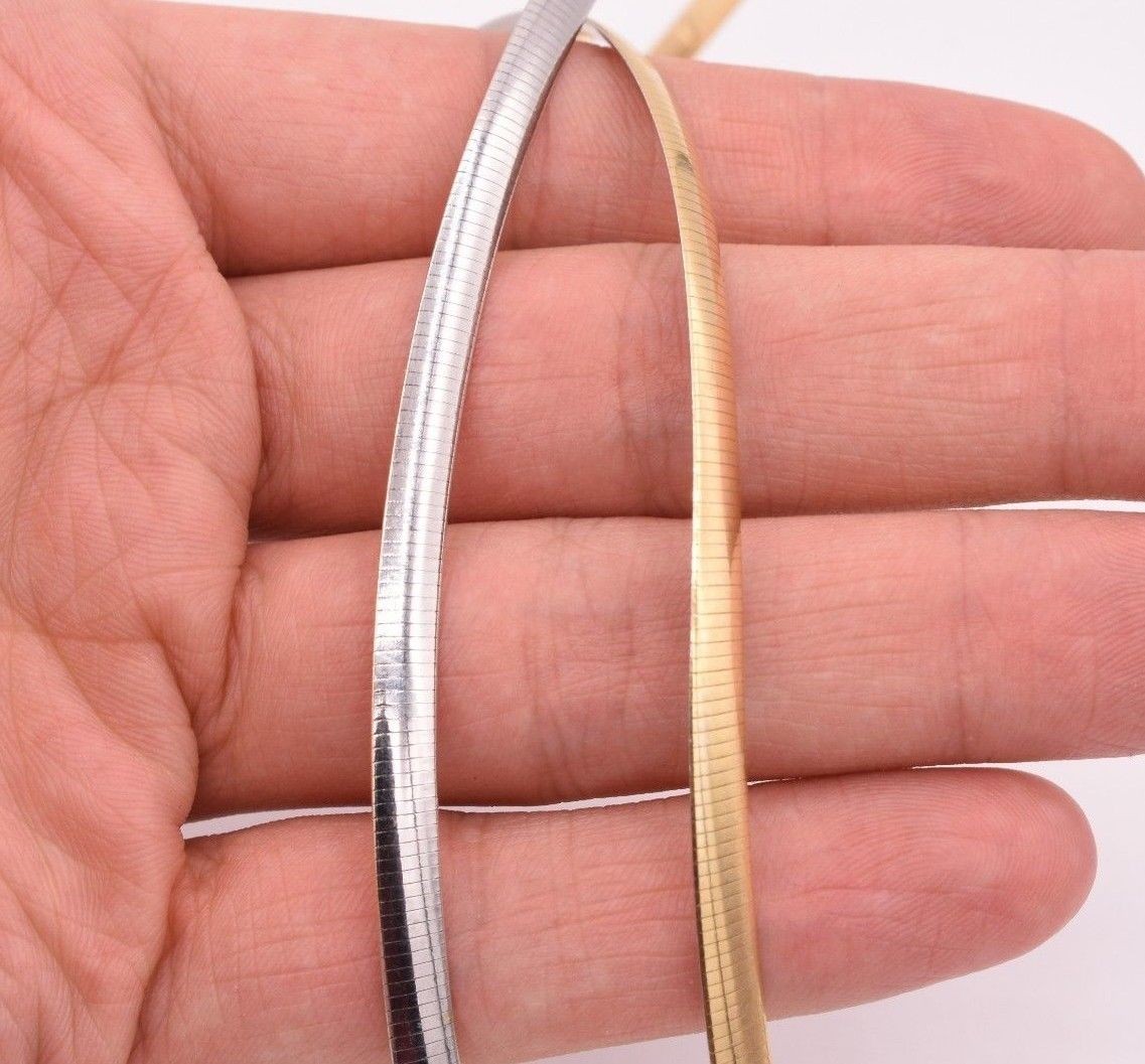5mm Italian Reversible Omega Chain Necklace 14K Yellow Gold Plated Silver 925