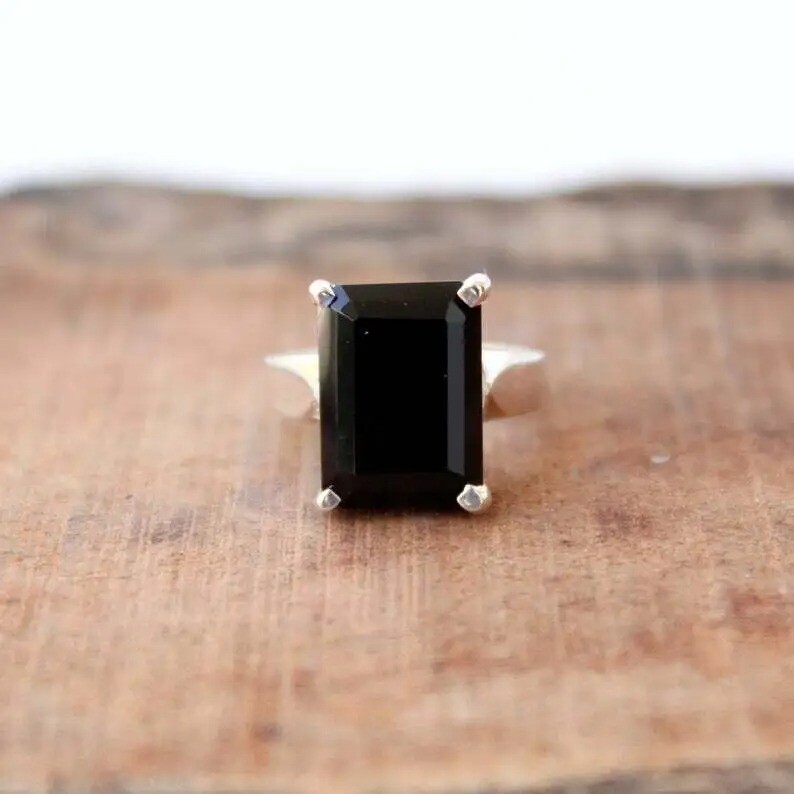 925 Sterling Silver 100% GENUINE Black Onyx Handmade Women Ring
